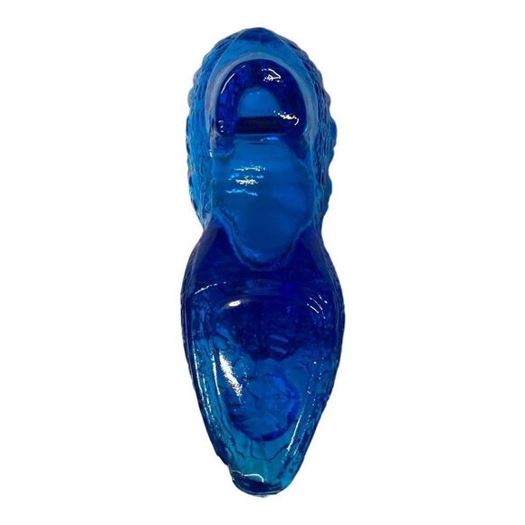 Vintage Blue Glass Shoe Slipper High Heel Cabbage Rose by Kanawha Glass Co. READ - Picture 4 of 10